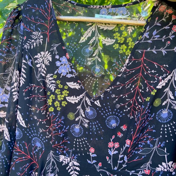 Kimchi Blue Floral Chiffon Long Sleeve Dress Size 4 - Picture 6 of 6